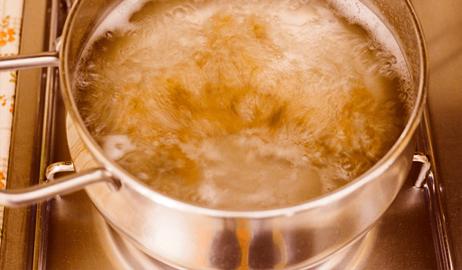 Always cook pasta in a very large pan of salted, boiling water. 