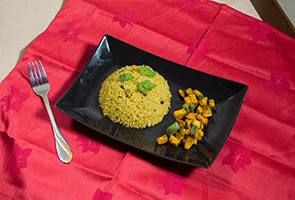 Mango Coconut Rice with Lemon Pickle Sauce